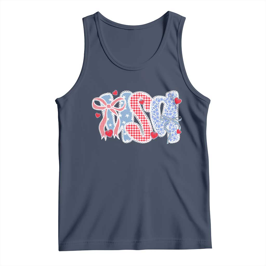 Funny USA Patriotic 4th of July Coquette Bow Tank Top TS11 Navy Print Your Wear