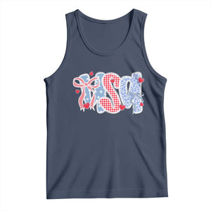 Funny USA Patriotic 4th of July Coquette Bow Tank Top TS11 Navy Print Your Wear