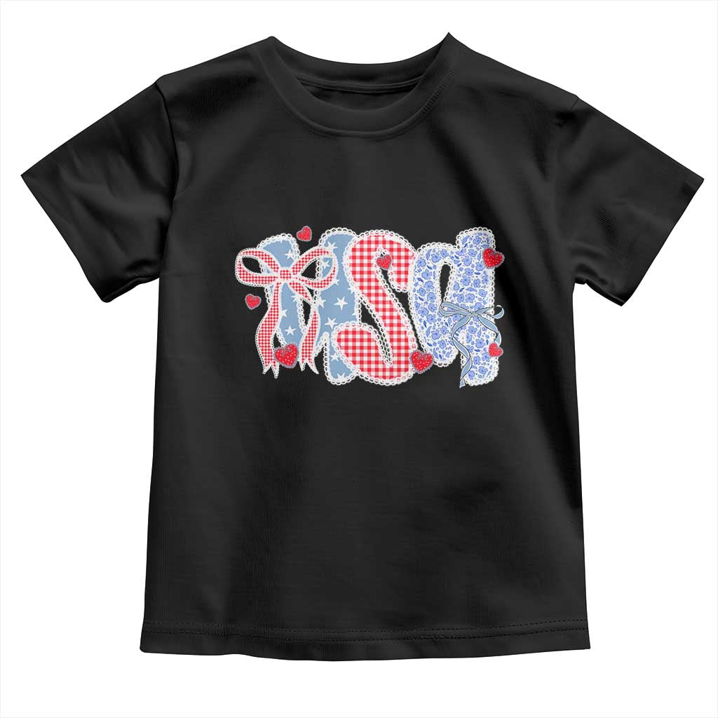 Funny USA Patriotic 4th of July Coquette Bow Toddler T Shirt TS11 Black Print Your Wear