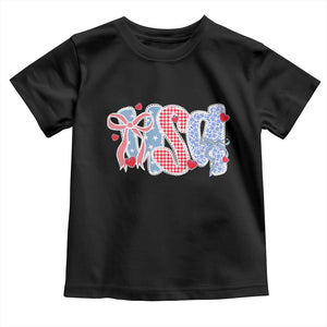 Funny USA Patriotic 4th of July Coquette Bow Toddler T Shirt TS11 Black Print Your Wear