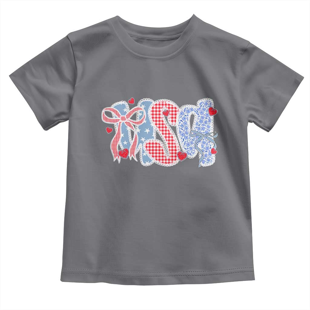 Funny USA Patriotic 4th of July Coquette Bow Toddler T Shirt TS11 Charcoal Print Your Wear
