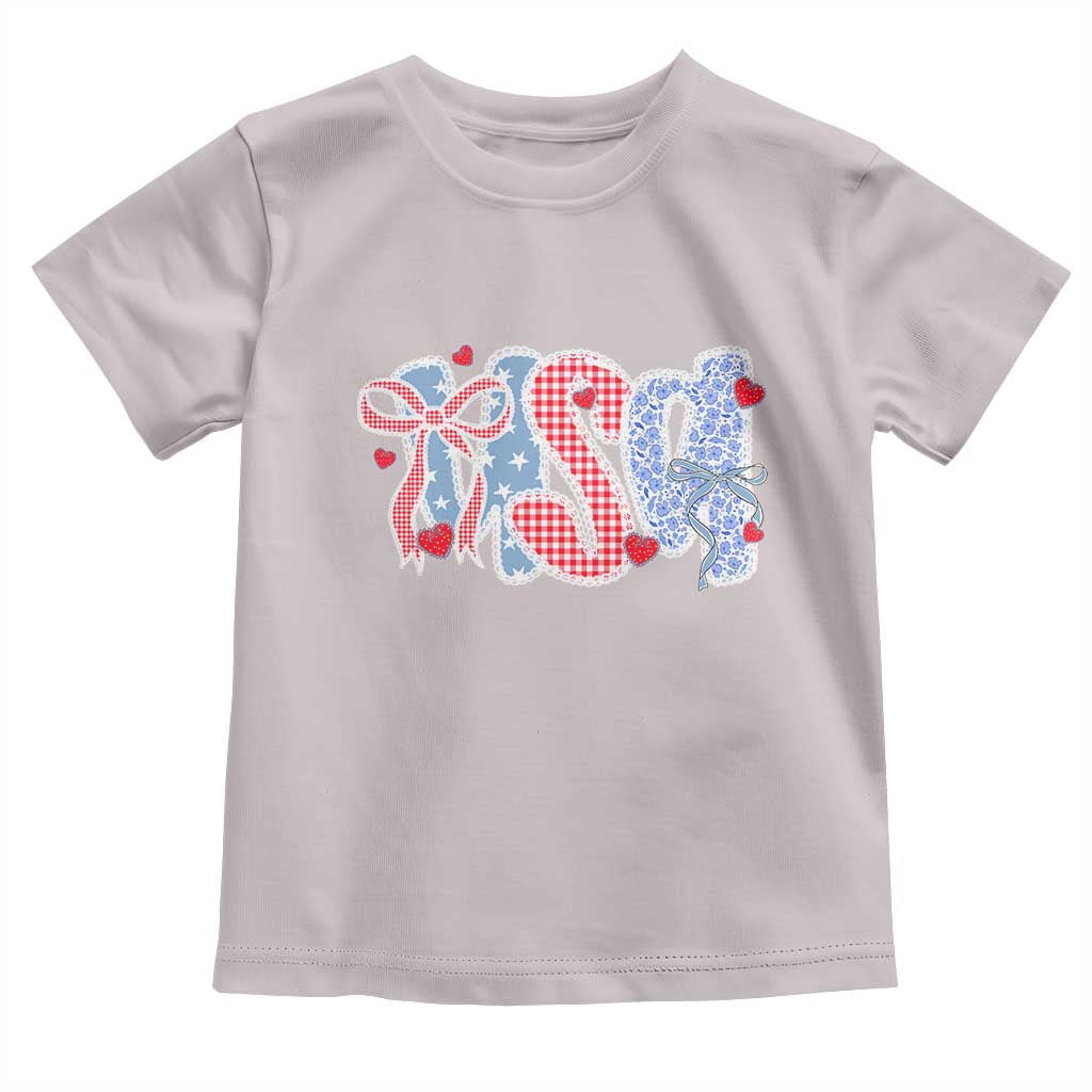 Funny USA Patriotic 4th of July Coquette Bow Toddler T Shirt TS11 Ice Gray Print Your Wear