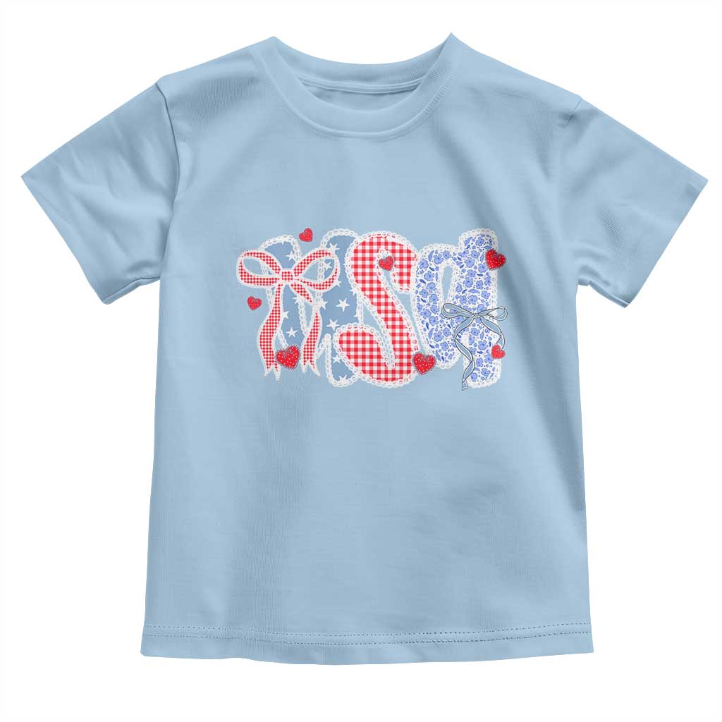 Funny USA Patriotic 4th of July Coquette Bow Toddler T Shirt TS11 Light Blue Print Your Wear
