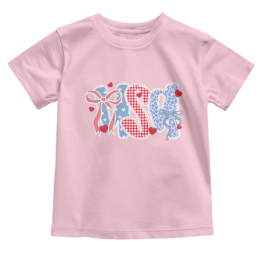 Funny USA Patriotic 4th of July Coquette Bow Toddler T Shirt TS11 Light Pink Print Your Wear