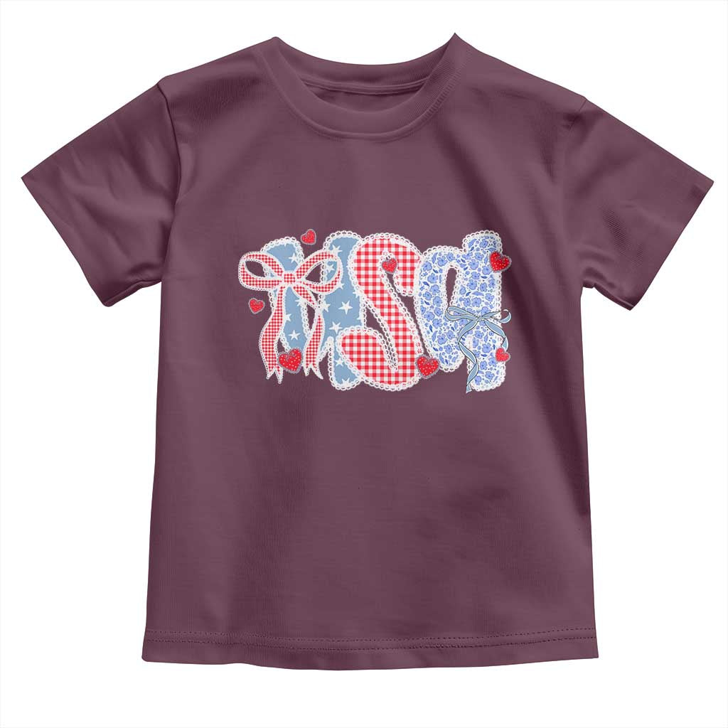 Funny USA Patriotic 4th of July Coquette Bow Toddler T Shirt TS11 Maroon Print Your Wear