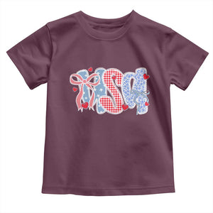 Funny USA Patriotic 4th of July Coquette Bow Toddler T Shirt TS11 Maroon Print Your Wear