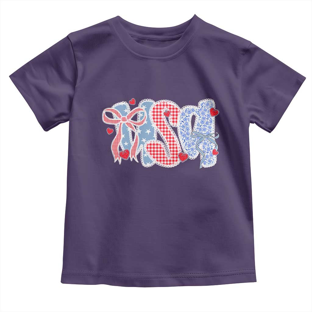 Funny USA Patriotic 4th of July Coquette Bow Toddler T Shirt TS11 Purple Print Your Wear