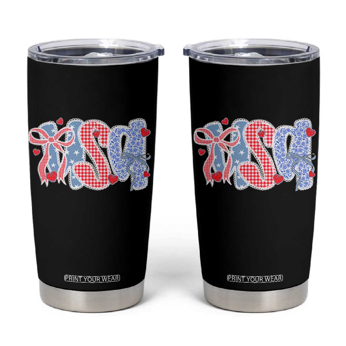 Funny USA Patriotic 4th of July Coquette Bow Tumbler Cup TS11 Black Print Your Wear