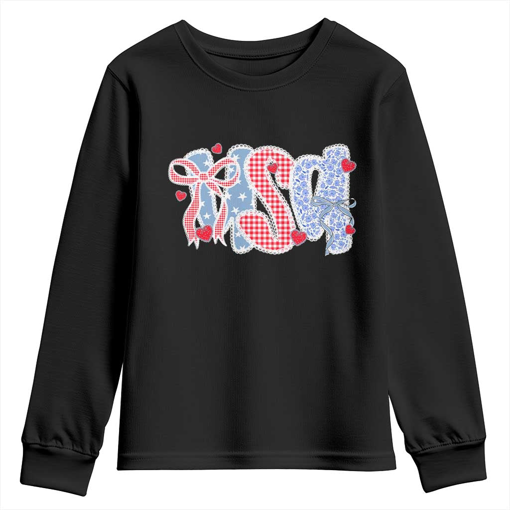 Funny USA Patriotic 4th of July Coquette Bow Youth Sweatshirt TS11 Black Print Your Wear