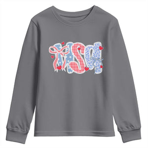 Funny USA Patriotic 4th of July Coquette Bow Youth Sweatshirt TS11 Charcoal Print Your Wear