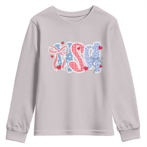 Funny USA Patriotic 4th of July Coquette Bow Youth Sweatshirt TS11 Ice Gray Print Your Wear