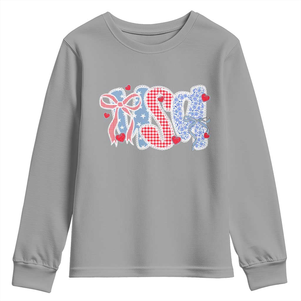 Funny USA Patriotic 4th of July Coquette Bow Youth Sweatshirt TS11 Sport Gray Print Your Wear