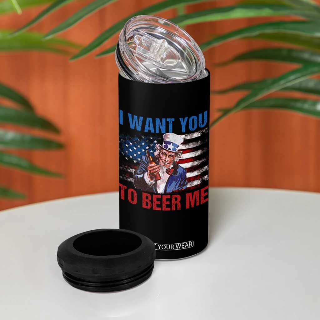 Funny Uncle Sam 4 in 1 Can Cooler Tumbler I Want You To Beer Me American Flag TS11 Print Your Wear