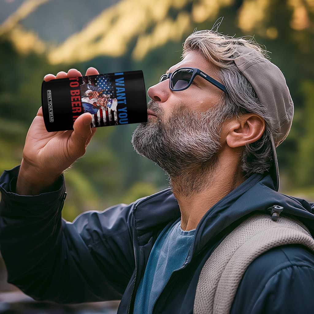 Funny Uncle Sam 4 in 1 Can Cooler Tumbler I Want You To Beer Me American Flag TS11 Print Your Wear