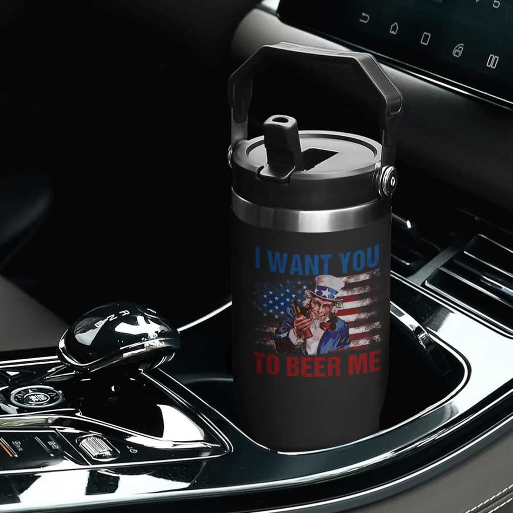 Funny Uncle Sam Flip Straw Tumbler I Want You To Beer Me American Flag TS11 Print Your Wear