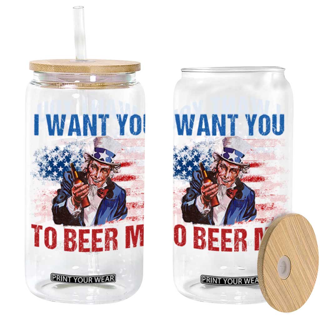 Funny Uncle Sam Glass Can I Want You To Beer Me American Flag TS11 Black Print Your Wear