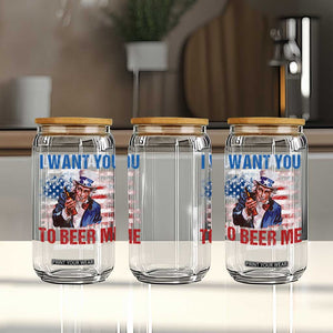 Funny Uncle Sam Glass Can I Want You To Beer Me American Flag TS11 Print Your Wear
