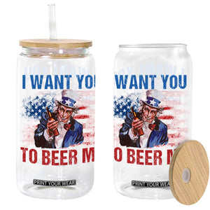 Funny Uncle Sam Glass Can I Want You To Beer Me American Flag TS11 Black Print Your Wear