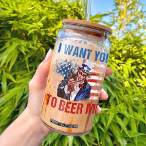 Funny Uncle Sam Glass Can I Want You To Beer Me American Flag TS11 Print Your Wear