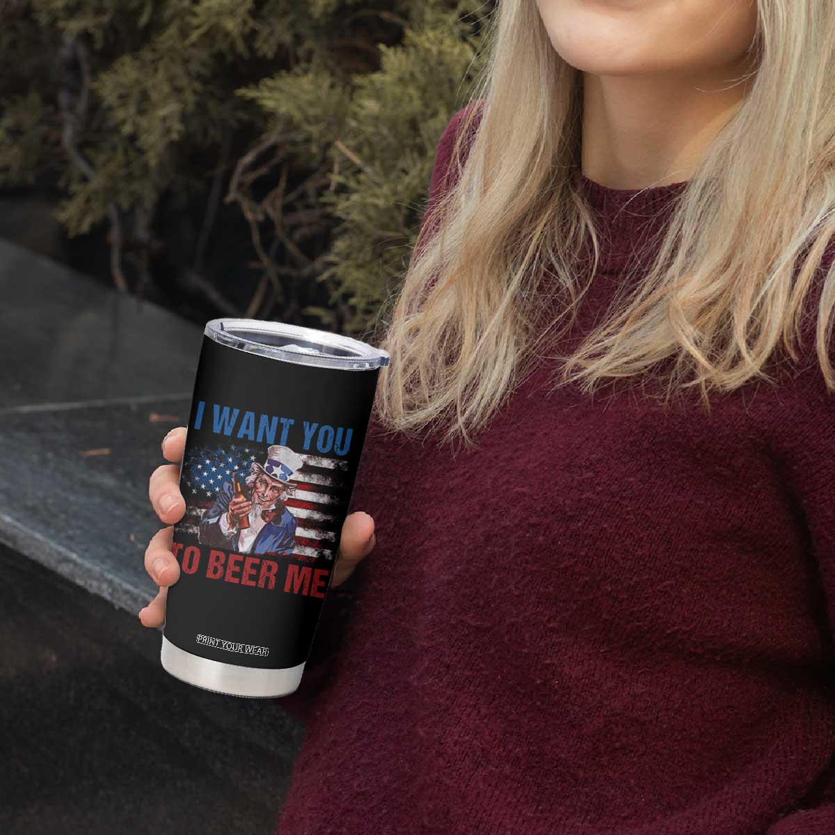Funny Uncle Sam Tumbler Cup I Want You To Beer Me American Flag TS11 Print Your Wear