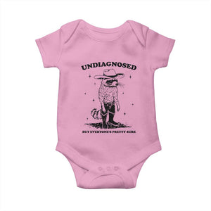 Funny Undiagnosed But Everyone's Pretty Sure Baby Onesie Cowboy Racoon TS11 Light Pink Print Your Wear