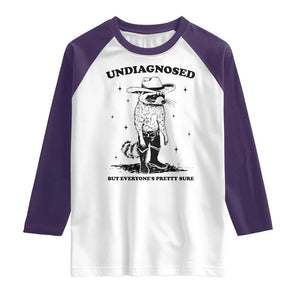 Funny Undiagnosed But Everyone's Pretty Sure Raglan Shirt Cowboy Racoon TS11 White Purple Print Your Wear