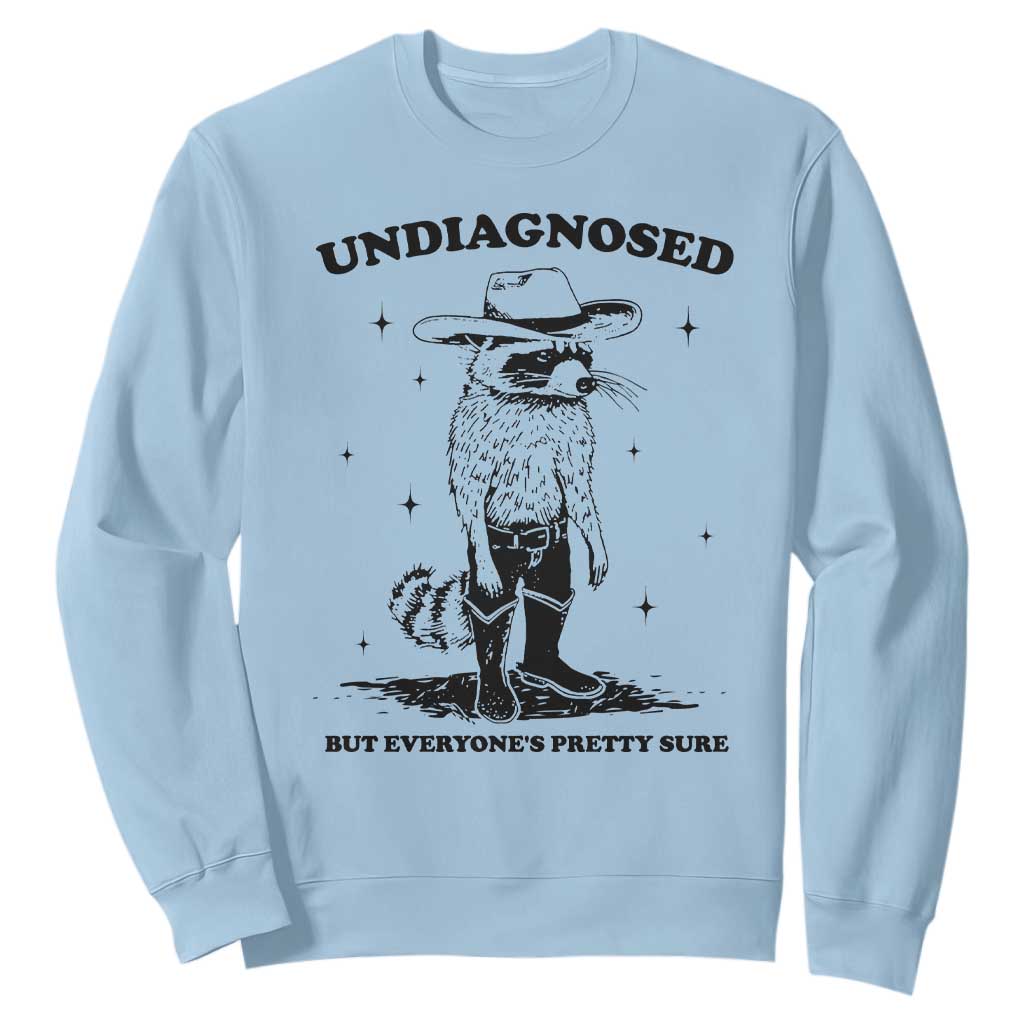 Funny Undiagnosed But Everyone's Pretty Sure Sweatshirt Cowboy Racoon TS11 Light Blue Print Your Wear