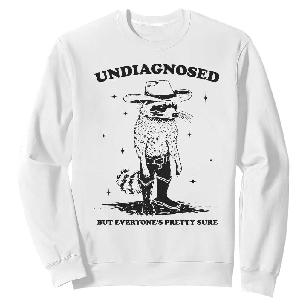 Funny Undiagnosed But Everyone's Pretty Sure Sweatshirt Cowboy Racoon TS11 White Print Your Wear
