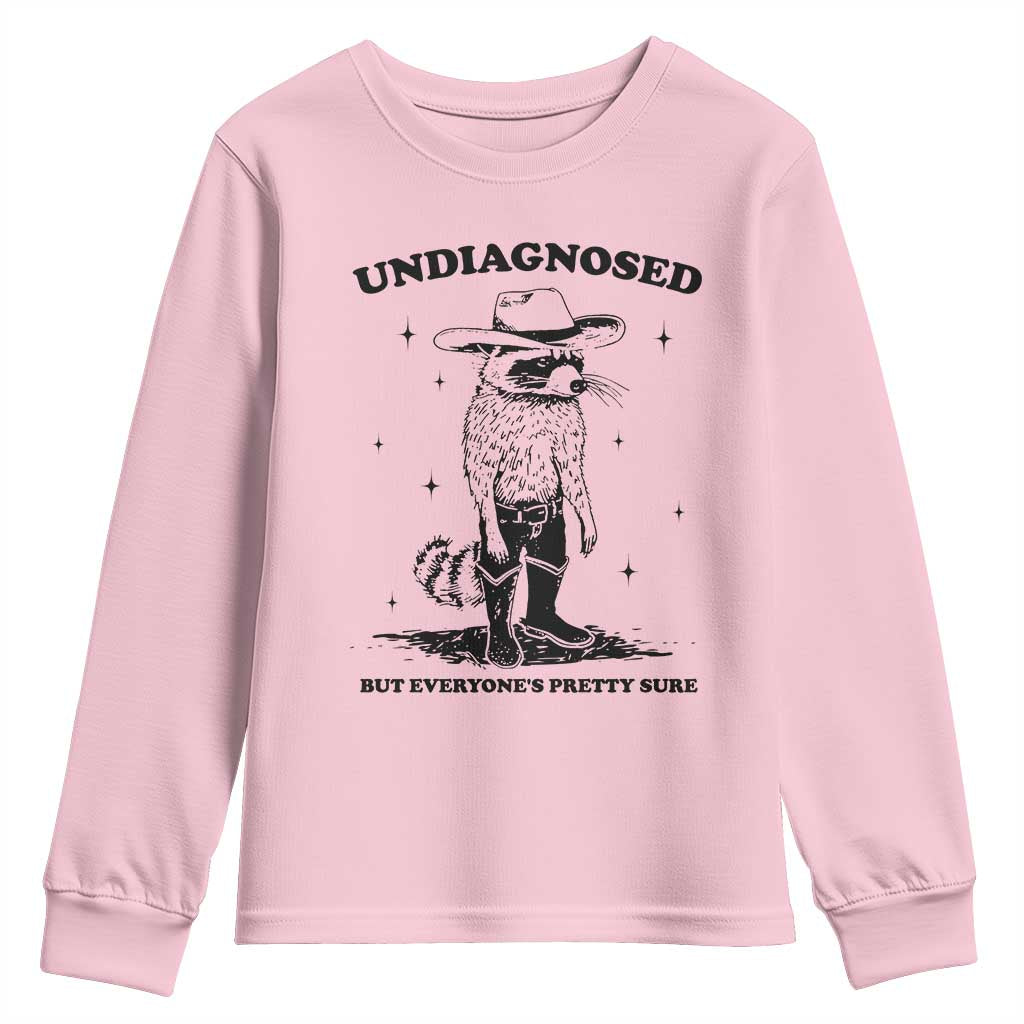 Funny Undiagnosed But Everyone's Pretty Sure Youth Sweatshirt Cowboy Racoon TS11 Light Pink Print Your Wear