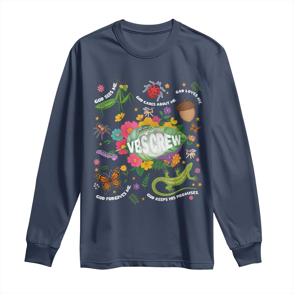 Funny VBS Crew Vacation Bible VBS Teacher Christian School 2025 Long Sleeve Shirt TS11 Navy Print Your Wear