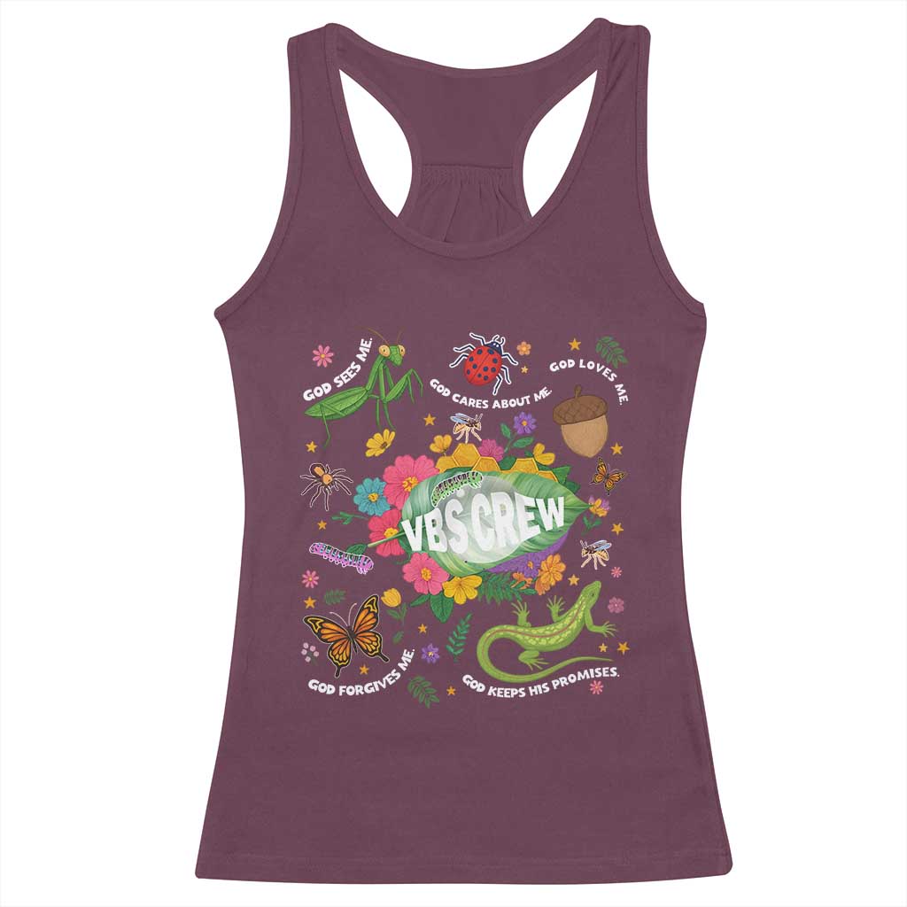 Funny VBS Crew Vacation Bible VBS Teacher Christian School 2025 Racerback Tank Top TS11 Maroon Print Your Wear
