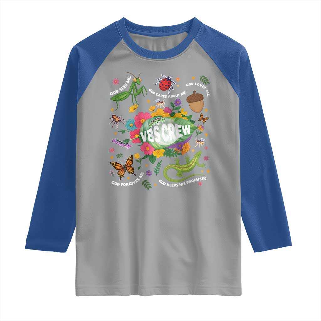 Funny VBS Crew Vacation Bible VBS Teacher Christian School 2025 Raglan Shirt TS11 Sport Gray Royal Print Your Wear