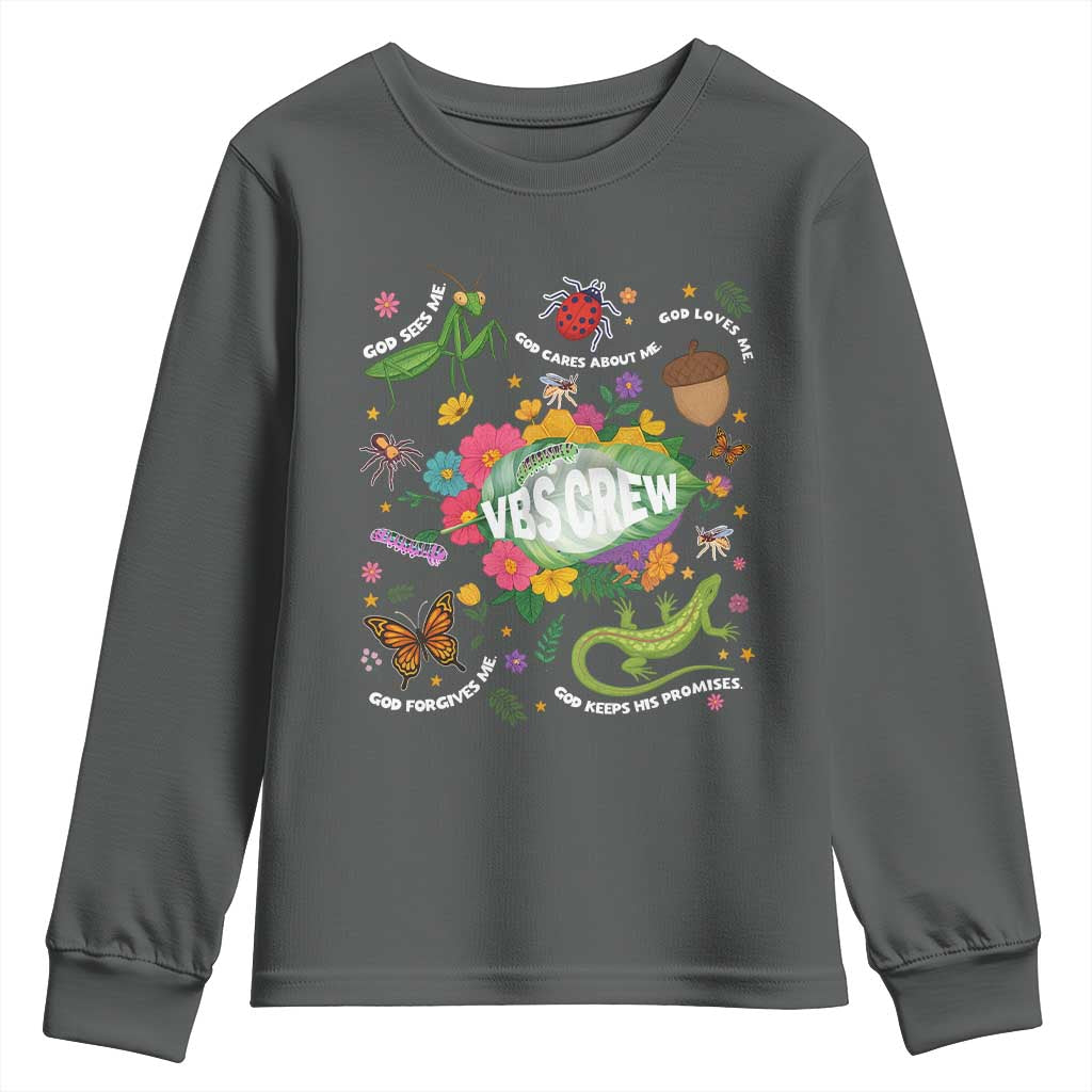 Funny VBS Crew Vacation Bible VBS Teacher Christian School 2025 Youth Sweatshirt TS11 Dark Heather Print Your Wear