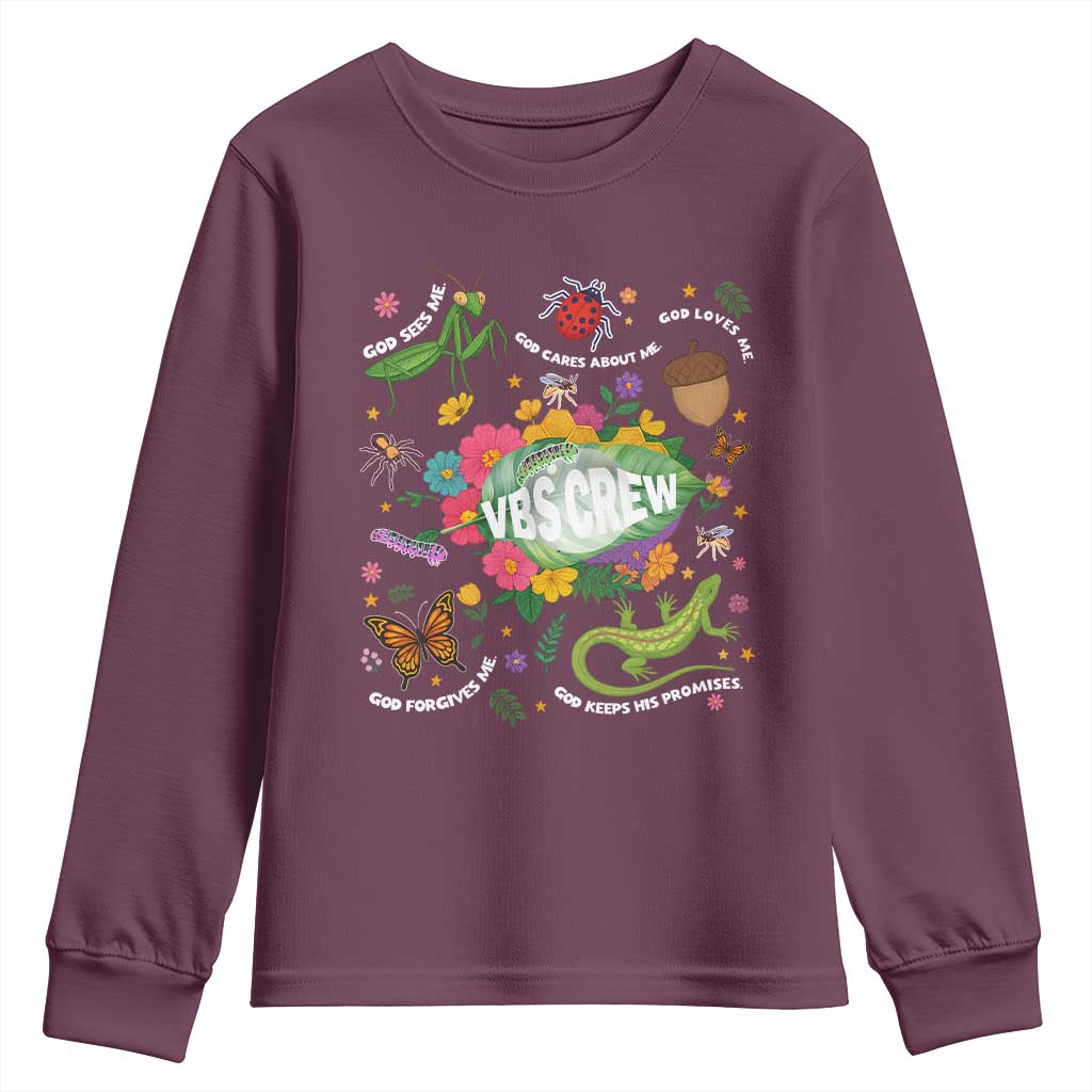 Funny VBS Crew Vacation Bible VBS Teacher Christian School 2025 Youth Sweatshirt TS11 Maroon Print Your Wear
