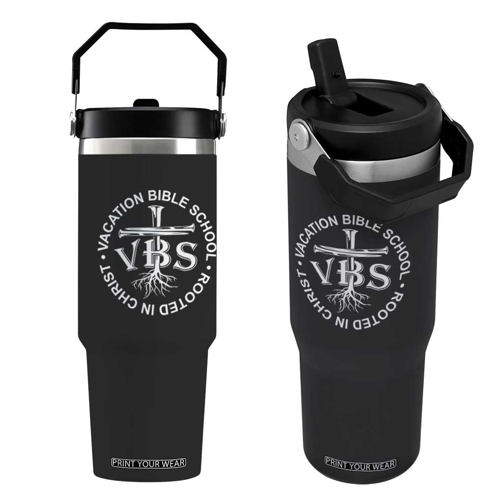 Funny VBS Vacation Bible School Rooted In Christ Flip Straw Tumbler TS11 One Size: 30 oz Black Print Your Wear