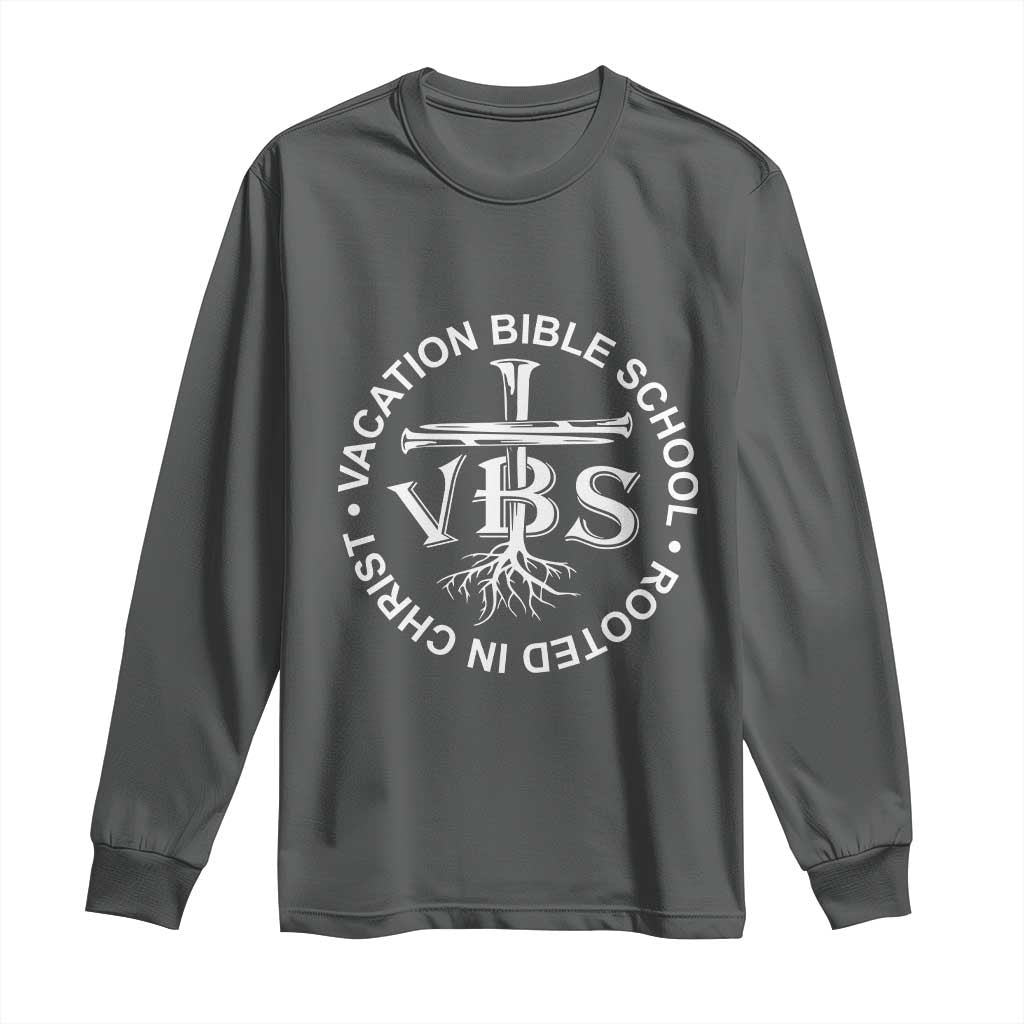 Funny VBS Vacation Bible School Rooted In Christ Long Sleeve Shirt TS11 Dark Heather Print Your Wear