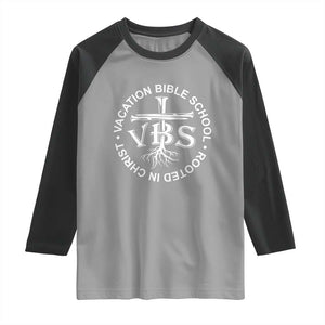 Funny VBS Vacation Bible School Rooted In Christ Raglan Shirt TS11 Sport Gray Black Print Your Wear