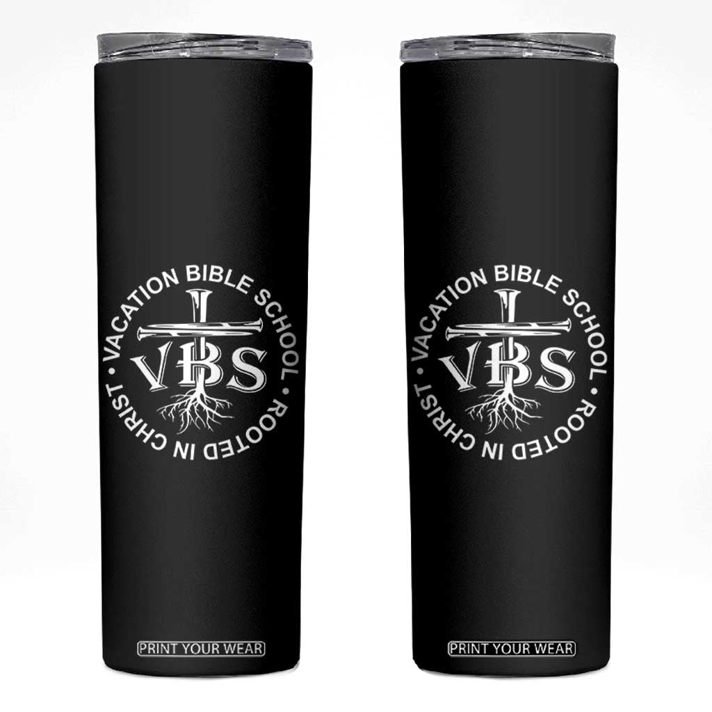 Funny VBS Vacation Bible School Rooted In Christ Skinny Tumbler TS11 Black Print Your Wear