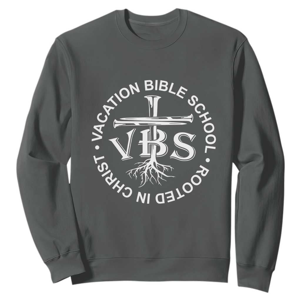 Funny VBS Vacation Bible School Rooted In Christ Sweatshirt TS11 Dark Heather Print Your Wear