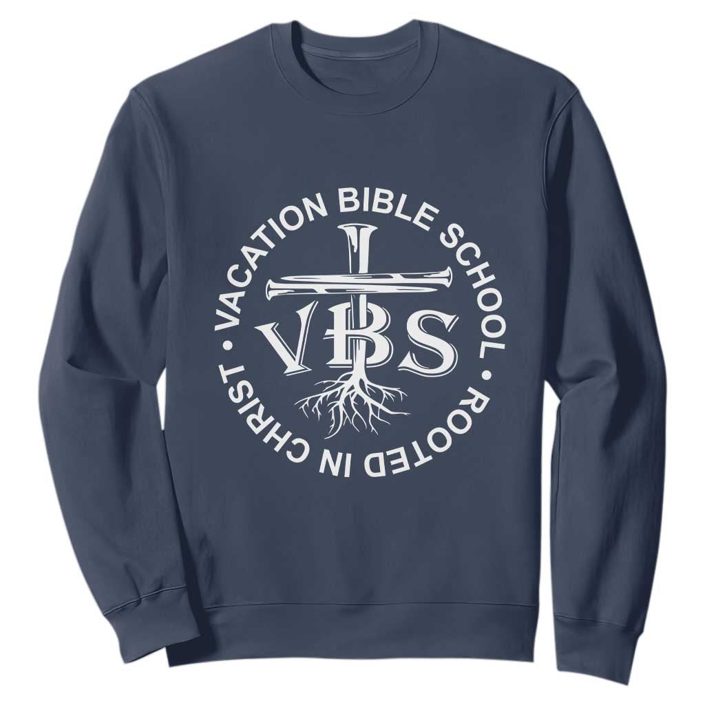Funny VBS Vacation Bible School Rooted In Christ Sweatshirt TS11 Navy Print Your Wear