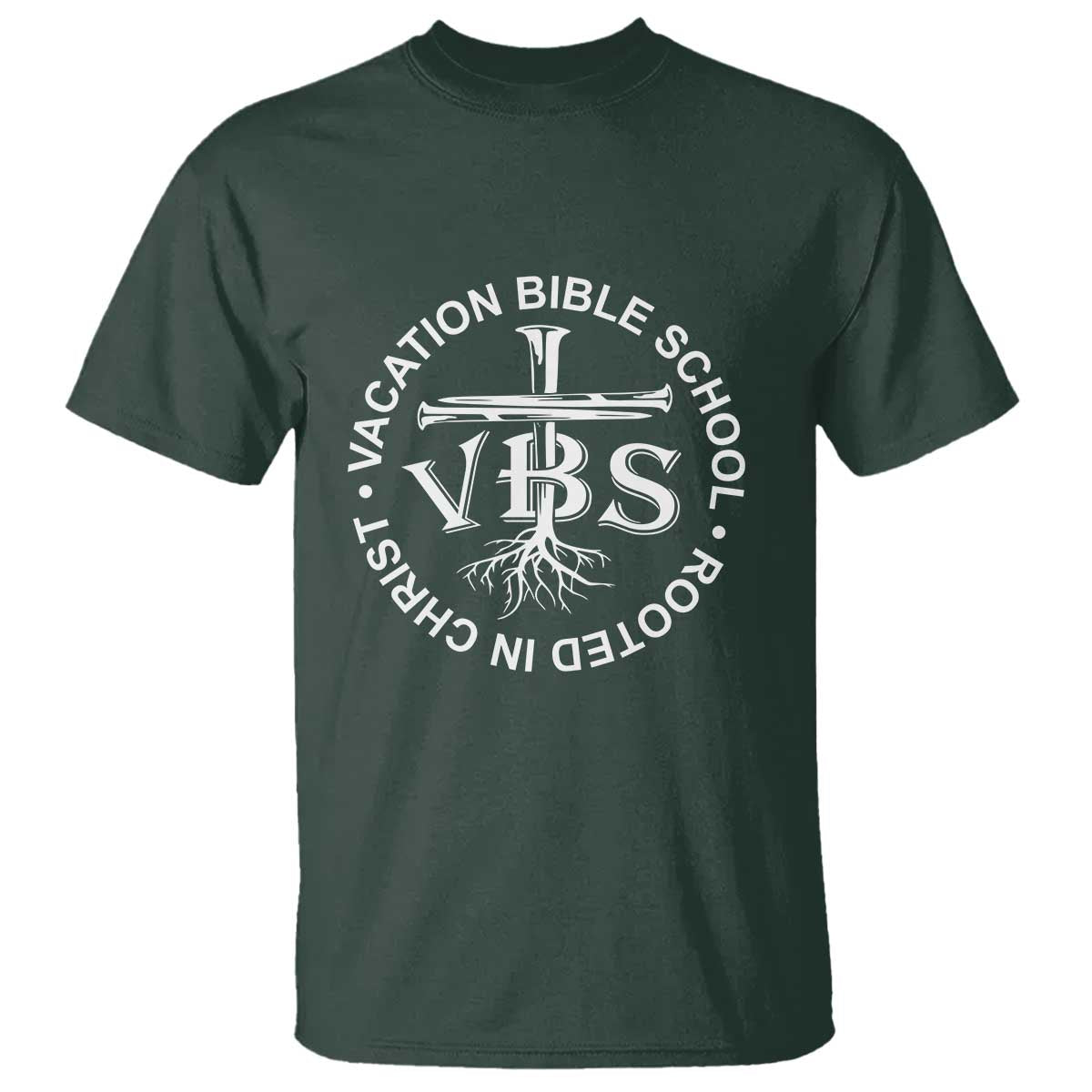 Funny VBS Vacation Bible School Rooted In Christ T Shirt TS11 Dark Forest Green Print Your Wear