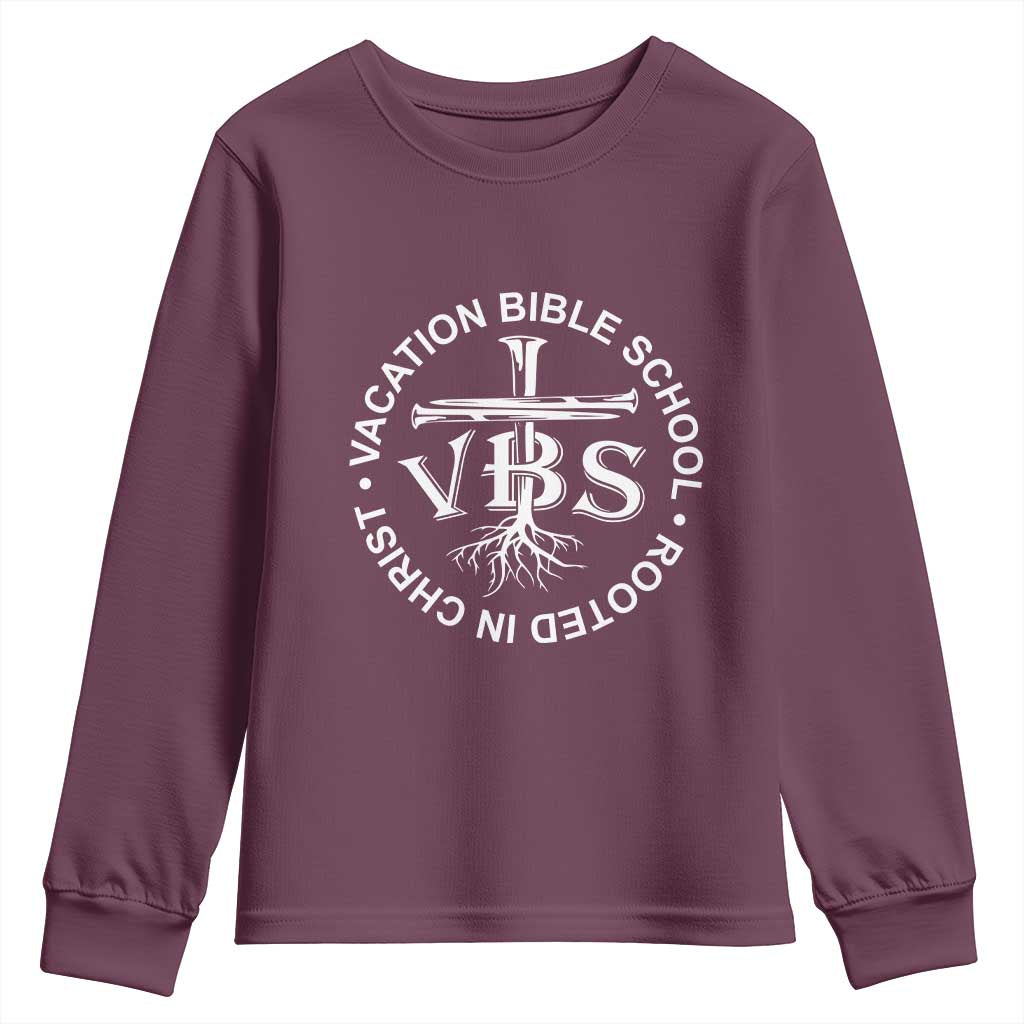 Funny VBS Vacation Bible School Rooted In Christ Youth Sweatshirt TS11 Maroon Print Your Wear