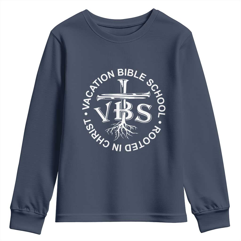 Funny VBS Vacation Bible School Rooted In Christ Youth Sweatshirt TS11 Navy Print Your Wear