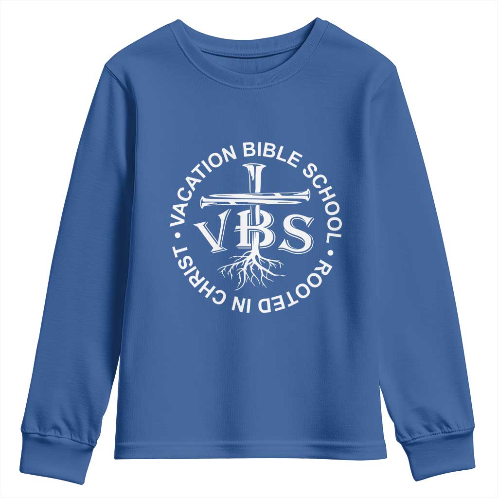 Funny VBS Vacation Bible School Rooted In Christ Youth Sweatshirt TS11 Royal Blue Print Your Wear