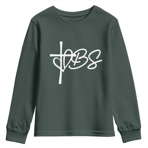 Funny VBS Vacation Bible School Youth Sweatshirt Heart Cross TS11 Dark Forest Green Print Your Wear