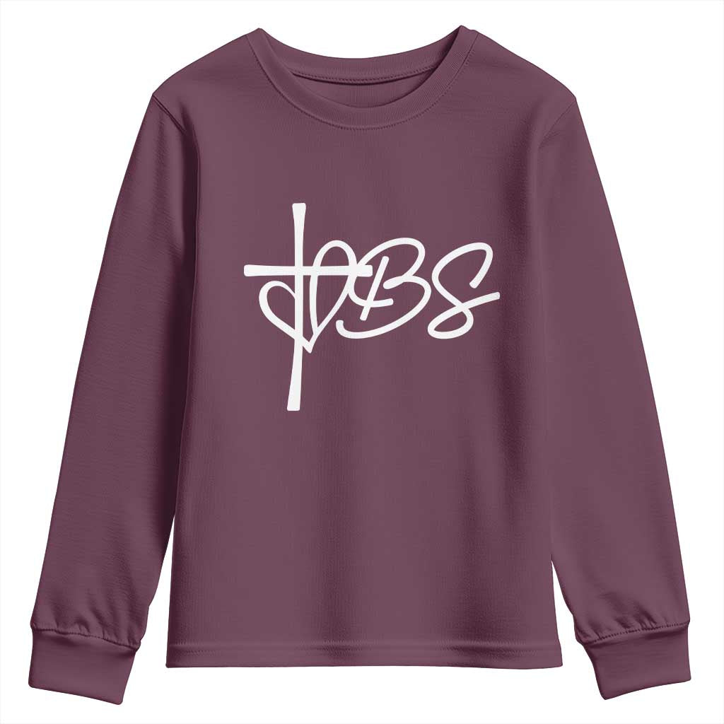 Funny VBS Vacation Bible School Youth Sweatshirt Heart Cross TS11 Maroon Print Your Wear
