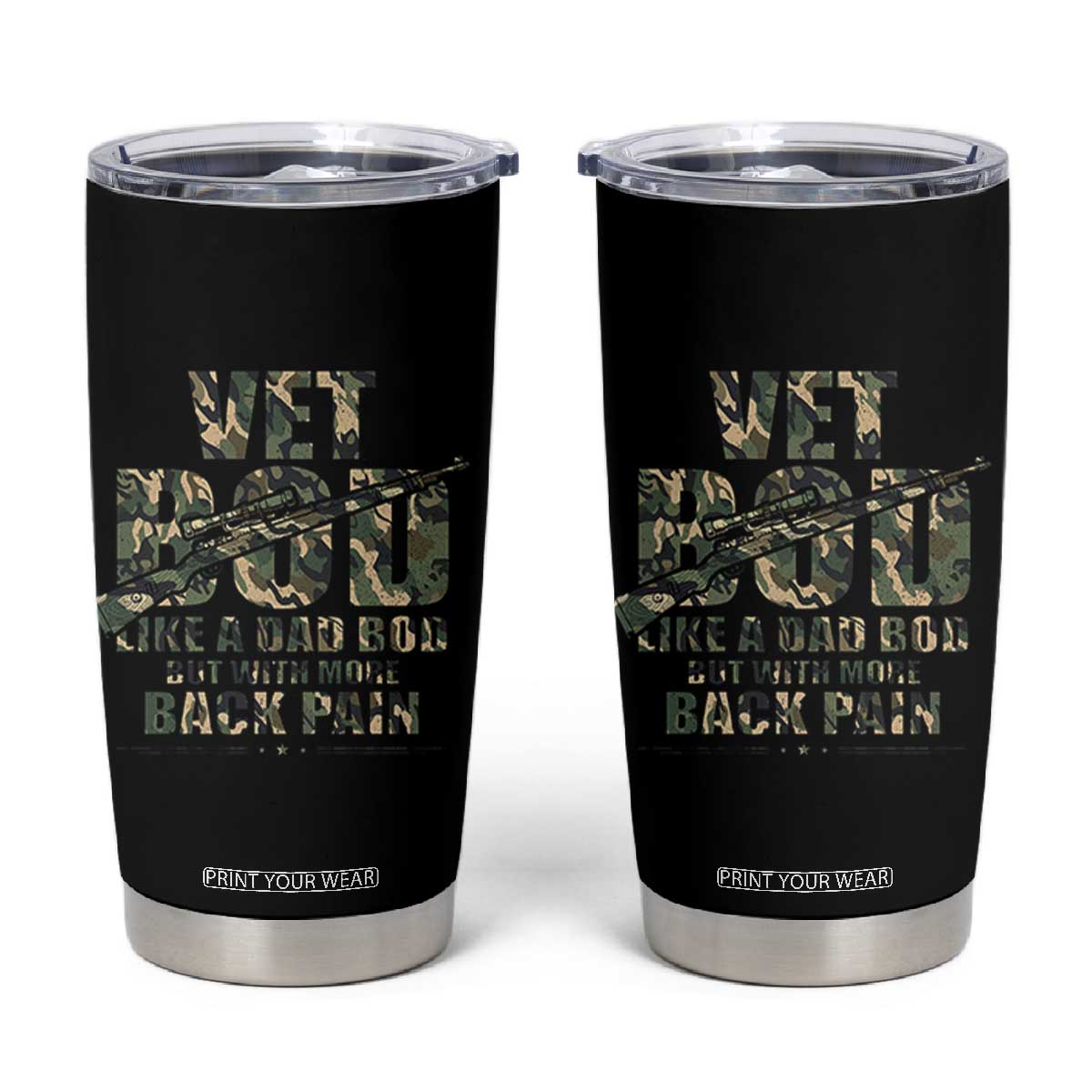 Funny Veteran Vet Bod Like A Dad Bod But With More Back Pain Tumbler Cup TS11 Black Print Your Wear