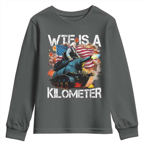 Funny WTF Is A Kilometer Youth Sweatshirt Patriotic American Freedom George Washington TS11 Dark Heather Print Your Wear