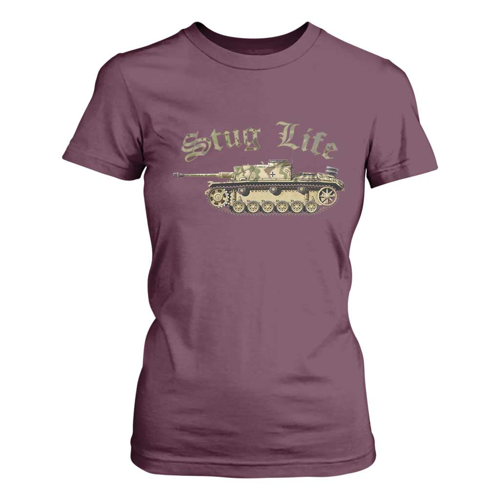 Funny WW2 Tank History Stug Life T Shirt For Women TS11 Maroon Print Your Wear