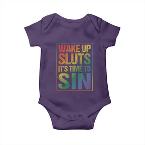 Funny Wake Up Sluts Its Time To Sin LGBTQ Baby Onesie TS11 Purple Print Your Wear